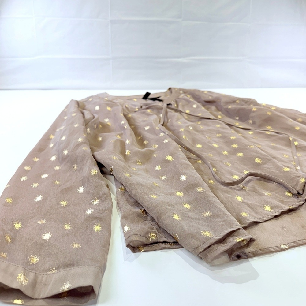 Bisou Bisou Michele Bohbot Gold Starburst Sheer Blouse Taupe Brown L  328C4 - Picture 3 of 7
